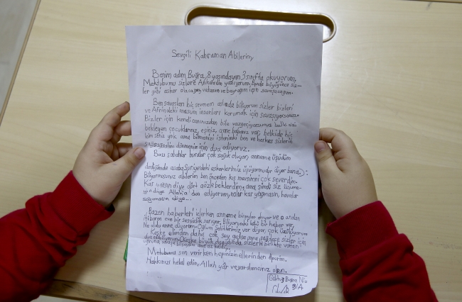 Minik öğrencilerden Afrin kahramanlarına duygulandıran mektup