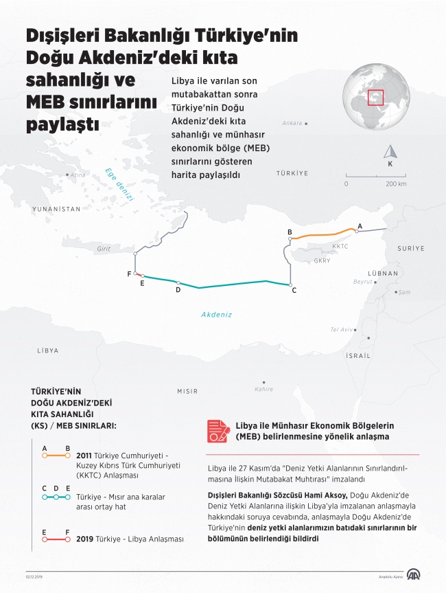 Dışişleri Bakanlığı Türkiye'nin Doğu Akdeniz'deki kıta sahanlığı ve sınırlarını paylaştı