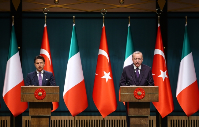 İtalya Başbakanı Giuseppe Conte ile Cumhurbaşkanı Erdoğan. Fotoğraf: AA 