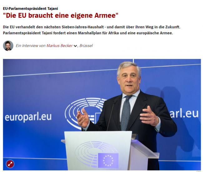 Avrupa Parlamentosu Başkanı Tajani: AB kendi ordusunu kurmalı
