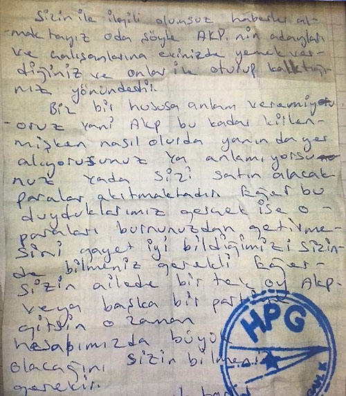 PKK'dan vatandaşa mektupla tehdit