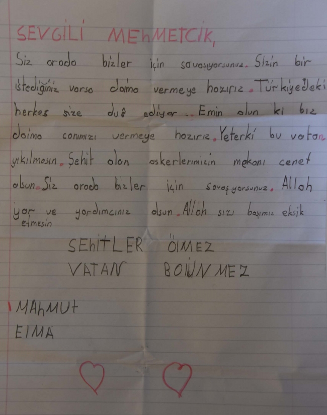 Reyhanlı'da minik öğrencilerden Mehmetçiğe mektup