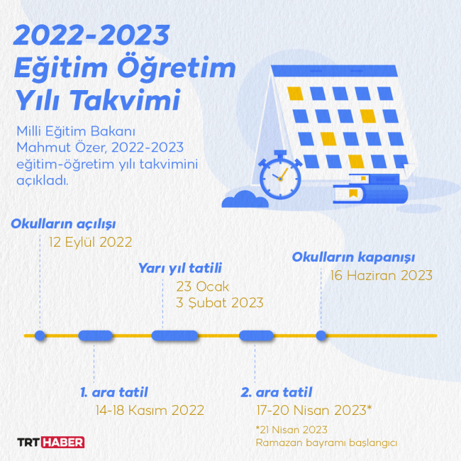 2022-2023 eğitim öğretim yılı takvimi açıklandı