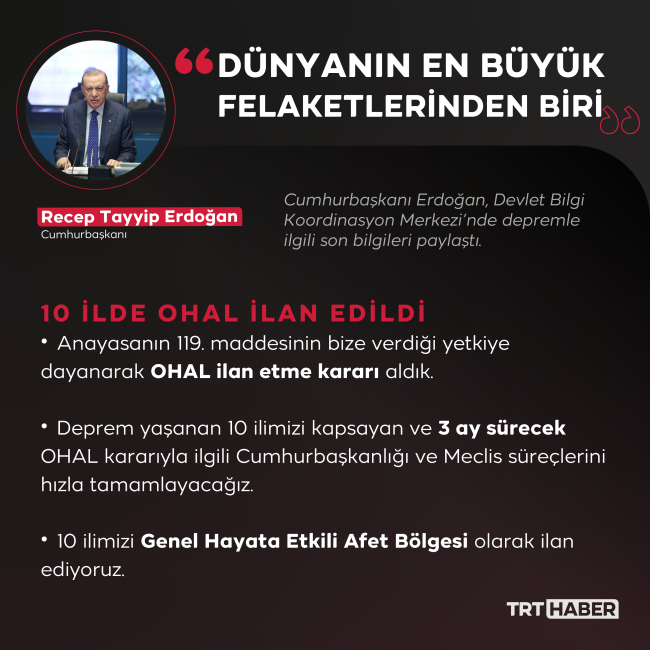 Cumhurbaşkanı Erdoğan: 3 ay süreyle OHAL kararı aldık