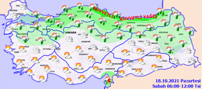 Orta ve Doğu Karadeniz kıyılarında kuvvetli yağış bekleniyor