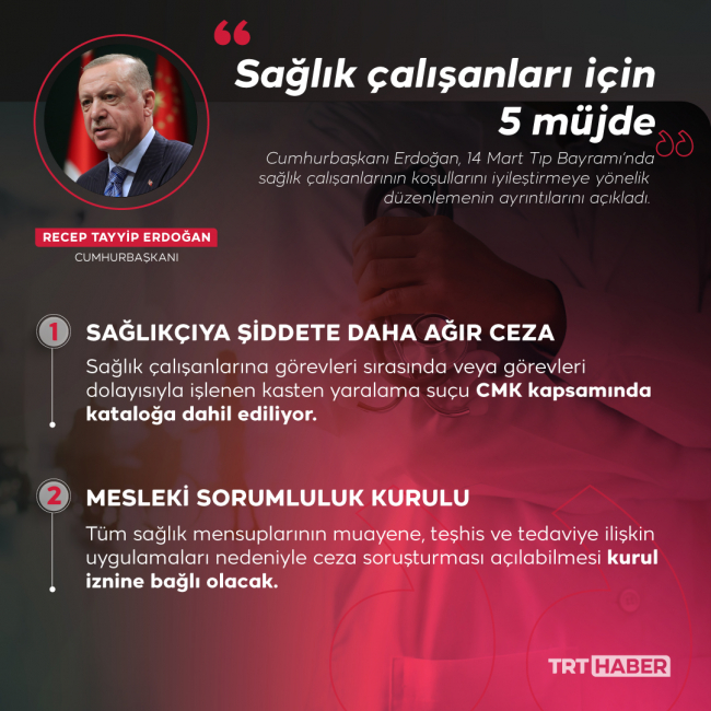 Cumhurbaşkanı Erdoğan'dan sağlık çalışanlarına 5 yeni müjde
