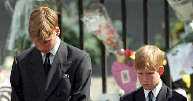 William ve Harry, annelerinin cenaze töreninde.