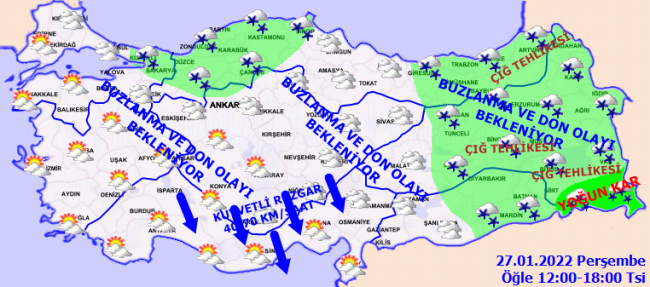 10 il için 'turuncu' 13 il için 'sarı' uyarı: Yoğun kara dikkat