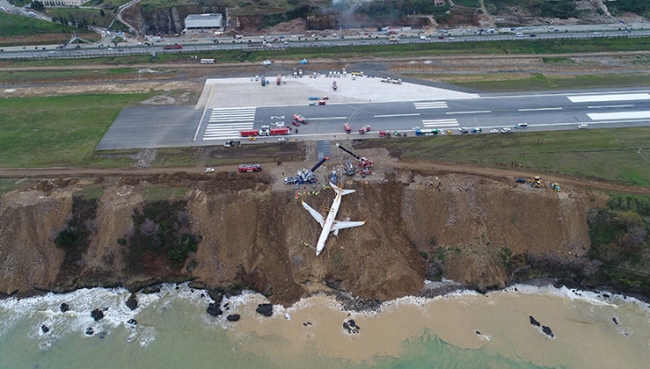 Trabzon'da pist dışına sürüklenen uçak çıkarıldı