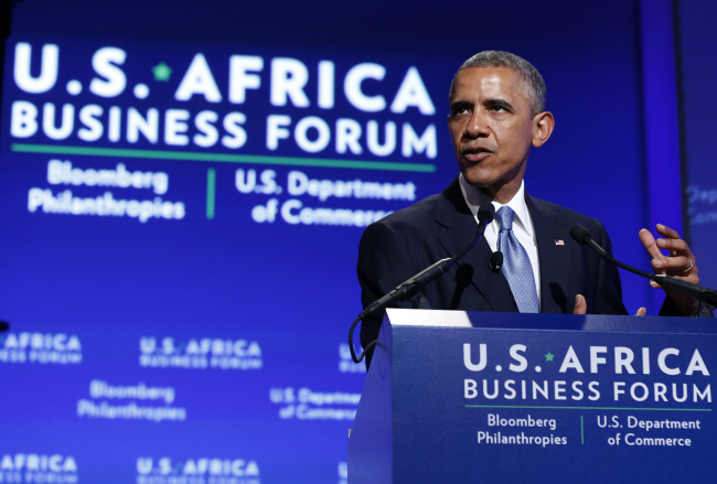 ABD Başkanı Barack Obama, ABD-Afrika İş Forumu'nda ABD ile Afrika arasındaki ticari ve finansal bağların güçlendirilmesi hakkında konuşuyor. 2014. Fotoğraf: Reuters