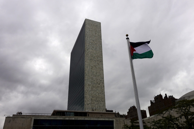 Filistin bayrağı, BM Genel Merkezi'nde. 30 Eylül 2015. | Fotoğraf: Reuters