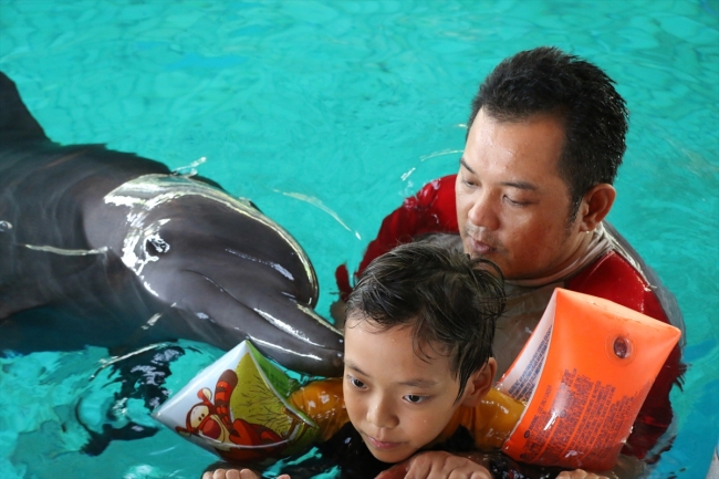 Endonezya’da otistik çocuklara yunuslarla terapi yapılıyor