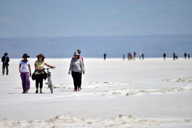 Turistlerin gözdesi Tuz Gölü'nü flamingolar süslüyor
