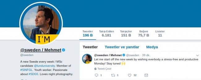İsveç'in resmi Twitter hesabı Türk öğrenciye emanet