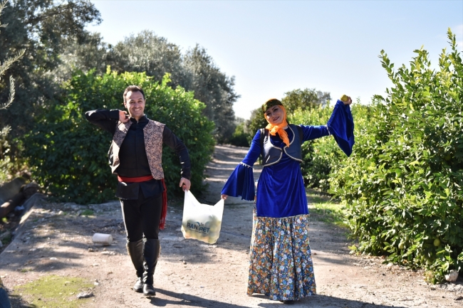 30 ülkeden geldiler, yöresel kıyafetleriyle narenciye topladılar