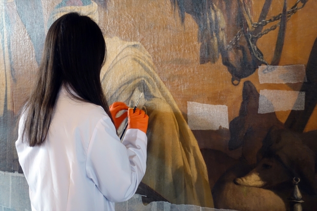 "Çölde Av" tablosunun restorasyon çalışmaları sürüyor