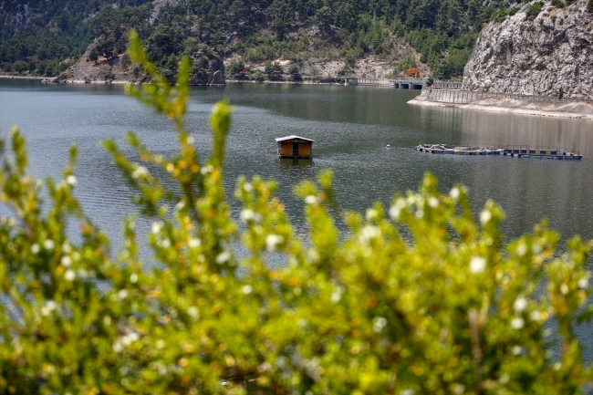 Yüzer platformda eşsiz göl manzarası