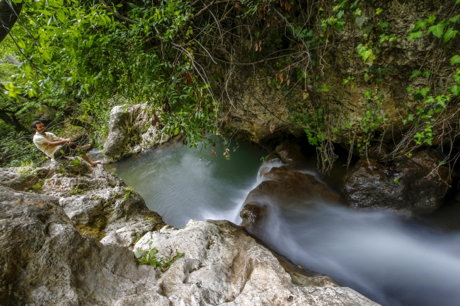 Ormanın içindeki şelale ziyaretçilerin akınına uğruyor