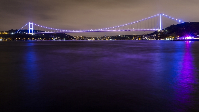 İstanbul'daki köprüler, baş ve boyun kanserine dikkati çekmek için renklendirildi