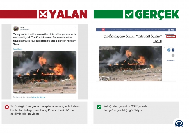 Barış Pınarı Harekatı aleyhine "yanan askeri araç" fotoğraflarıyla manipülasyon