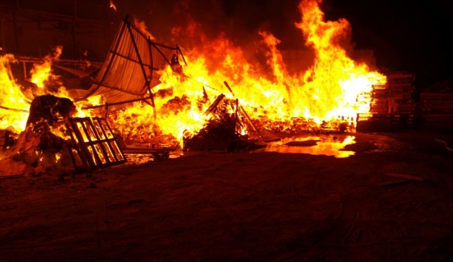 Kocaeli'de ahşap palet fabrikasında yangın
