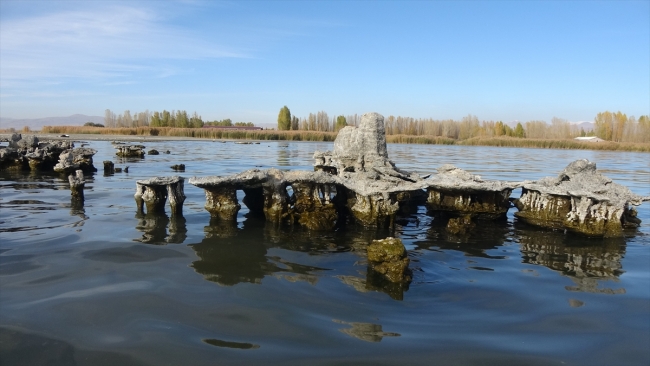 Van Gölü çekildi, tarihi yapılar ortaya çıktı