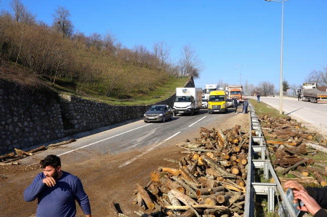 Düzce'de tomruk yüklü kamyon devrildi: 1 kişi ağır yaralandı