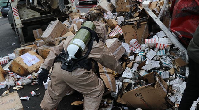 Anadolu Otoyolu'nda tıbbi ilaç yüklü tırın dorsesi yandı