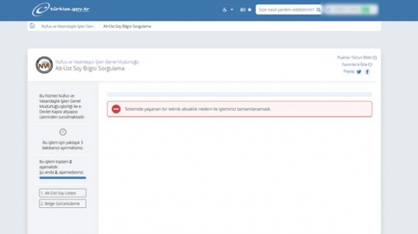 e-Devlet soyağacı hizmeti yoğunluk nedeniyle askıya alındı