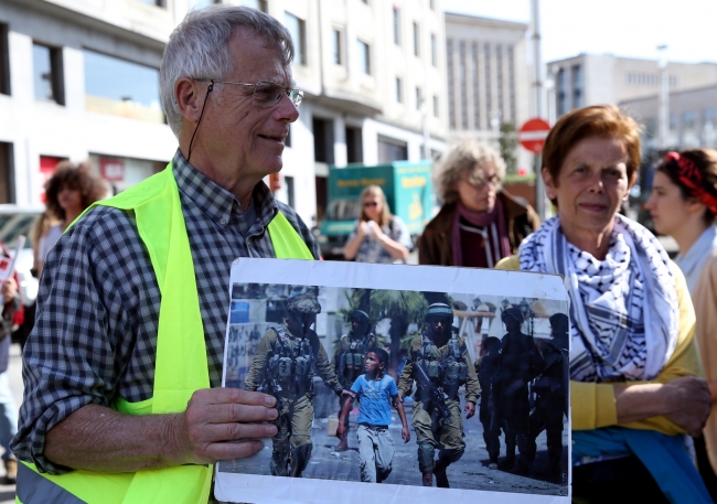 Brüksel'de Filistinli mahkumlara destek gösterisi