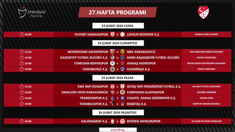 Süper Lig'de 4 haftalık program açıklandı