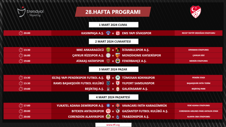 Süper Lig'de 4 haftalık program açıklandı