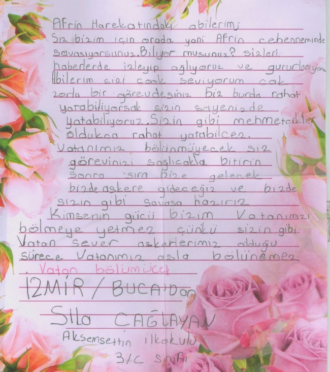 Öğrencilerden Mehmetçiğe teşekkür mektubu