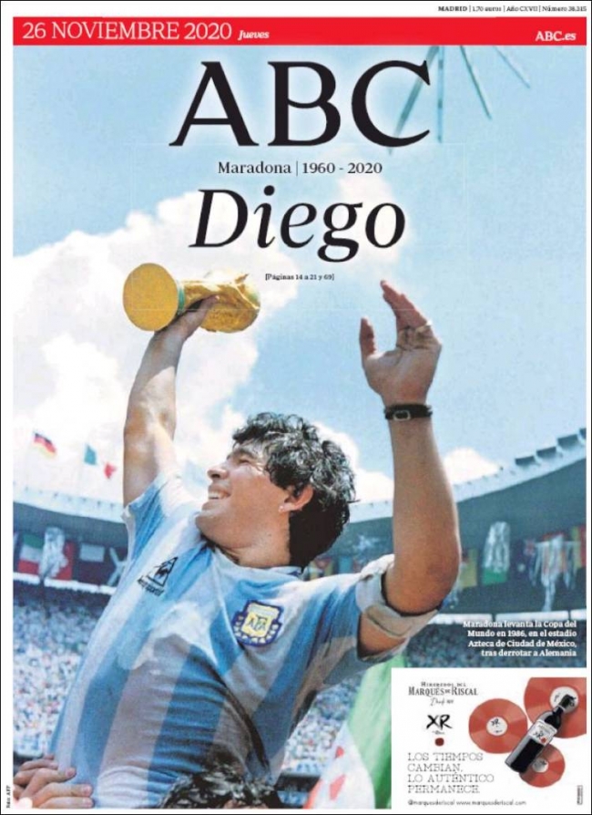 Maradona'nın vefatı dünya basınında geniş yer buldu