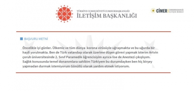 CİMER'e koronavirüsle mücadelede 'göreve hazırız' başvuruları