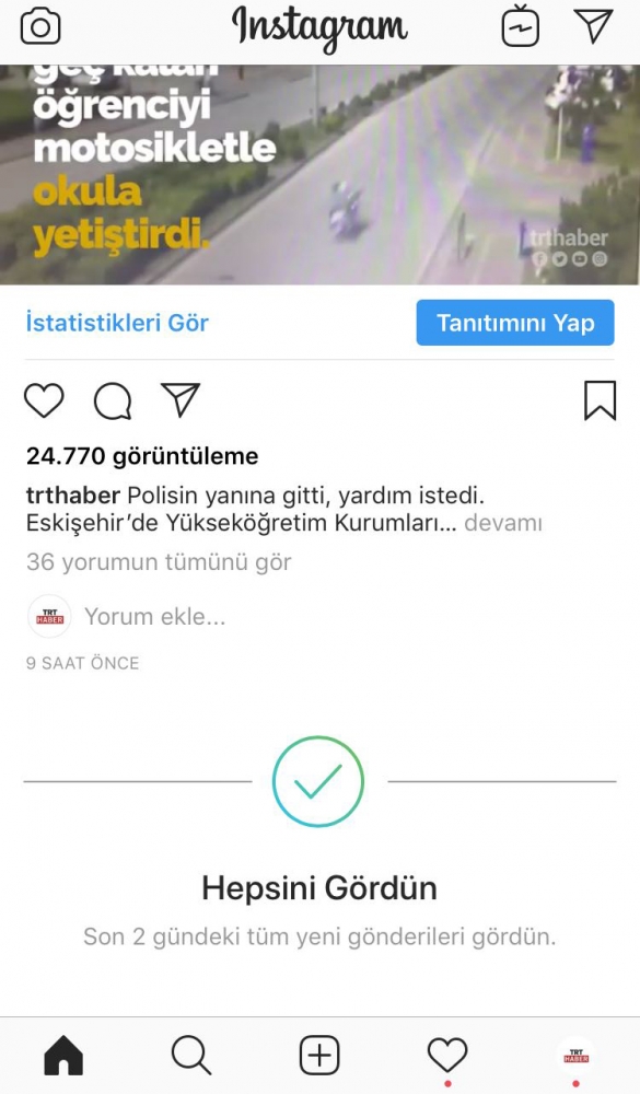 Instagram "Hepsini gördün" özelliğini kullanıma sundu