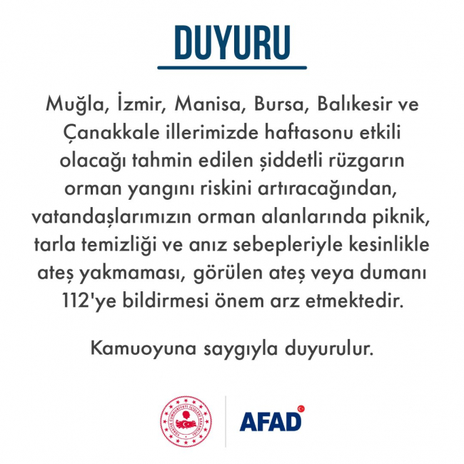 AFAD'dan 6 il için 'orman yangını' uyarısı