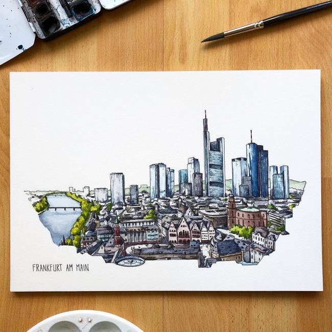 Avrupa manzaraları onun renkli eskizlerinde