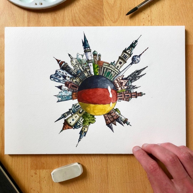 Avrupa manzaraları onun renkli eskizlerinde