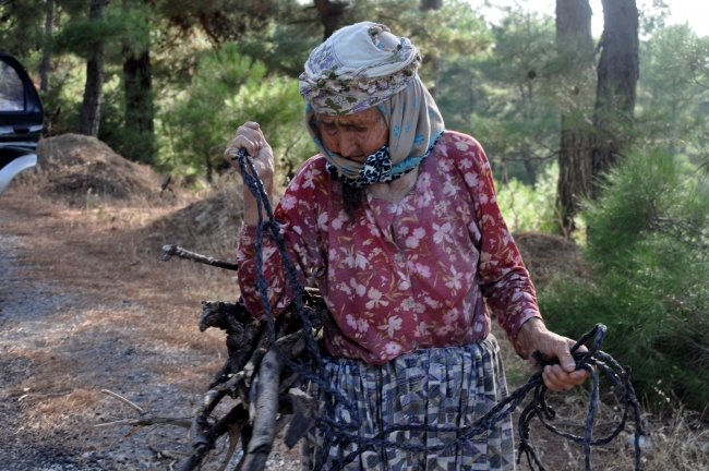 94 yaşında, kışlık odununu sırtında taşıyor