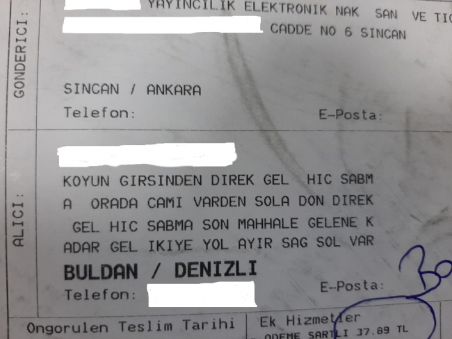 Kargo paketindeki adres, görevlileri şaşırttı