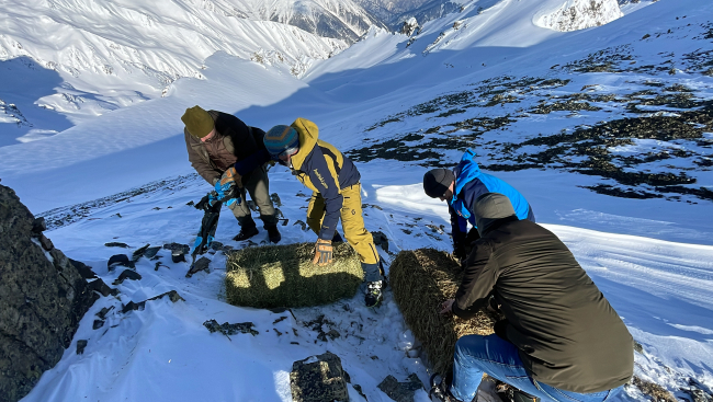 Dağ keçileri için Kaçkarlara helikopterle yem taşındı