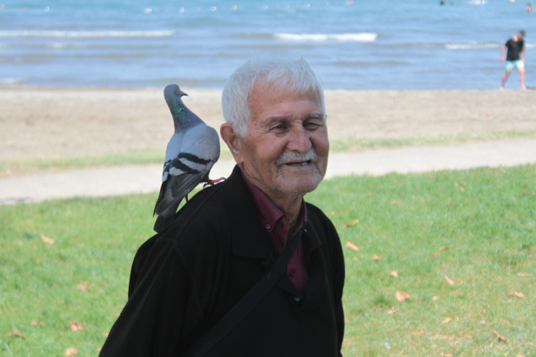 Ağzıyla günde 500 güvercini besliyor