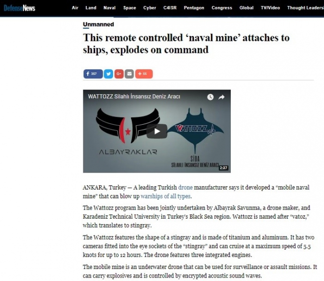 Silahlı insansız deniz aracı ‘Wattozz’ dünya basınında