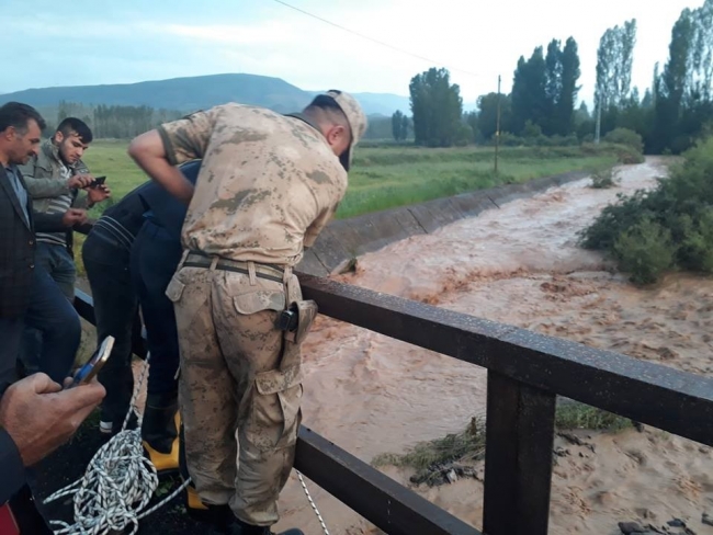 Selde mahsur kalan köpek için ekipler seferber oldu