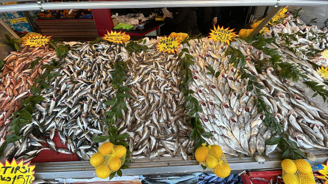 Kar yağışı balık tezgahlarını şenlendirdi