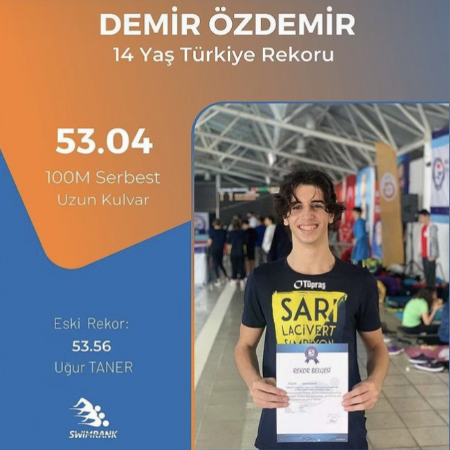 14 yaşındaki genç yüzücü 34 yıllık Türkiye rekorunu kırdı