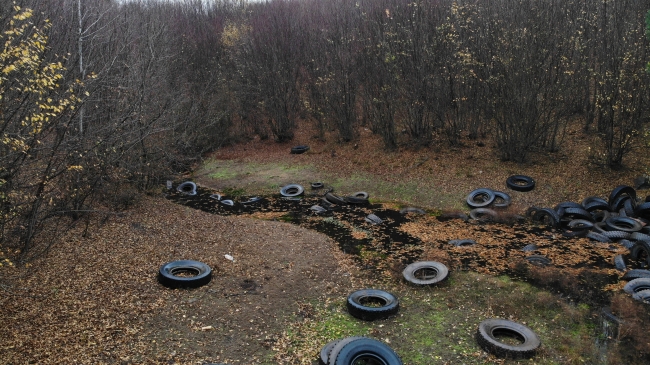 Şile'de ormanlık alana atılan yüzlerce araç lastiği doğaya zarar veriyor