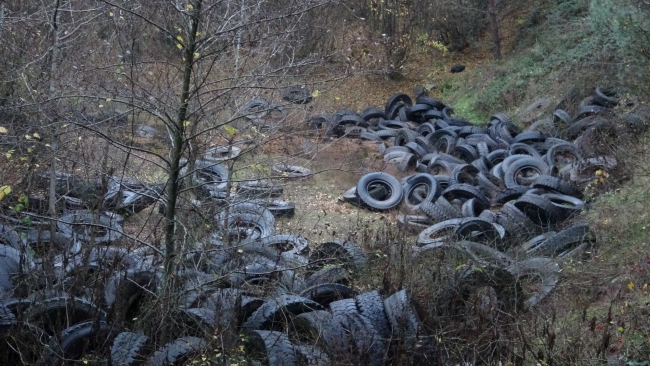 Şile'de ormanlık alana atılan yüzlerce araç lastiği doğaya zarar veriyor