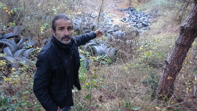 Şile'de ormanlık alana atılan yüzlerce araç lastiği doğaya zarar veriyor